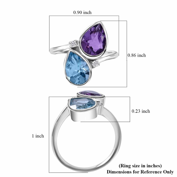 NWT African Amethyst, Sky Blue Topaz and Moissanite Bypass Ring Size 9 - Picture 8 of 13
